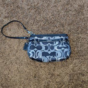 Coach canvas blue wristlet purse
